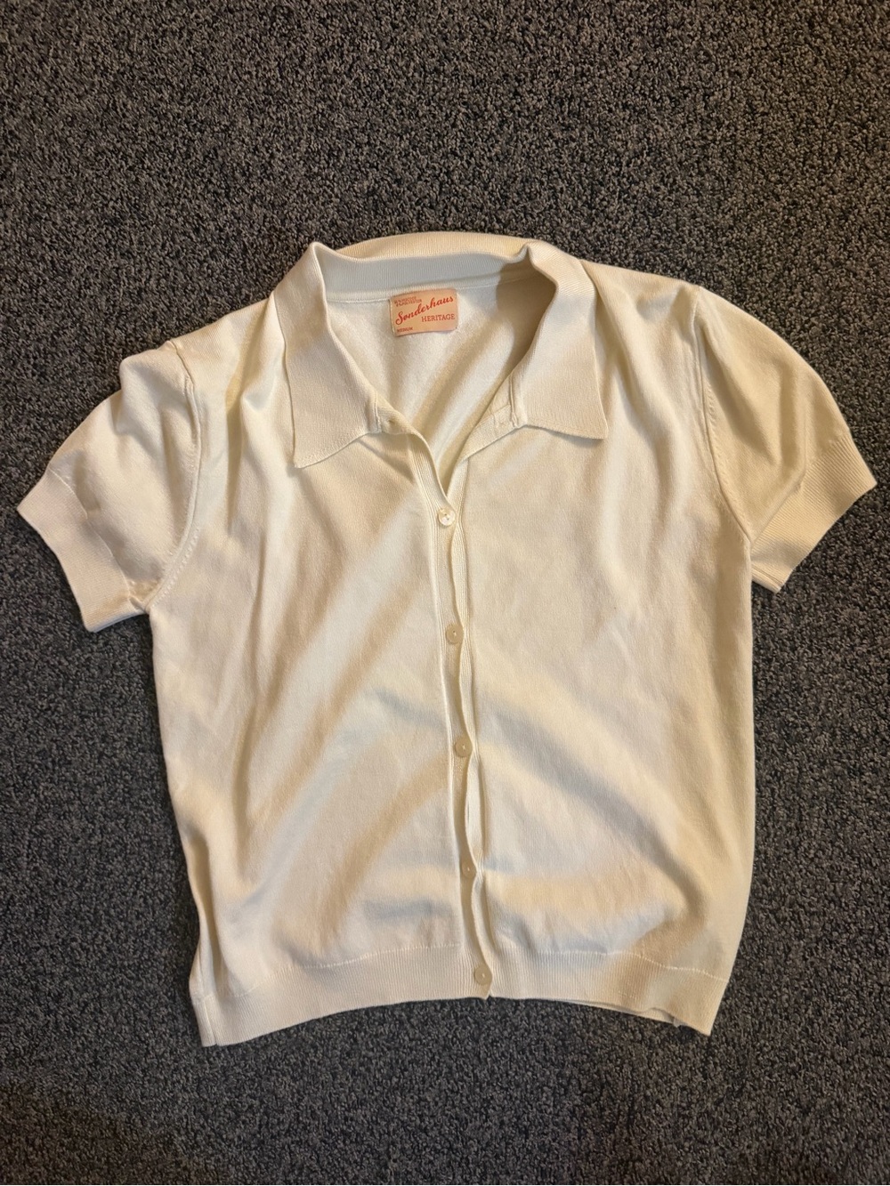 Short-Sleeve Button Front Knit Cardigan in Cream